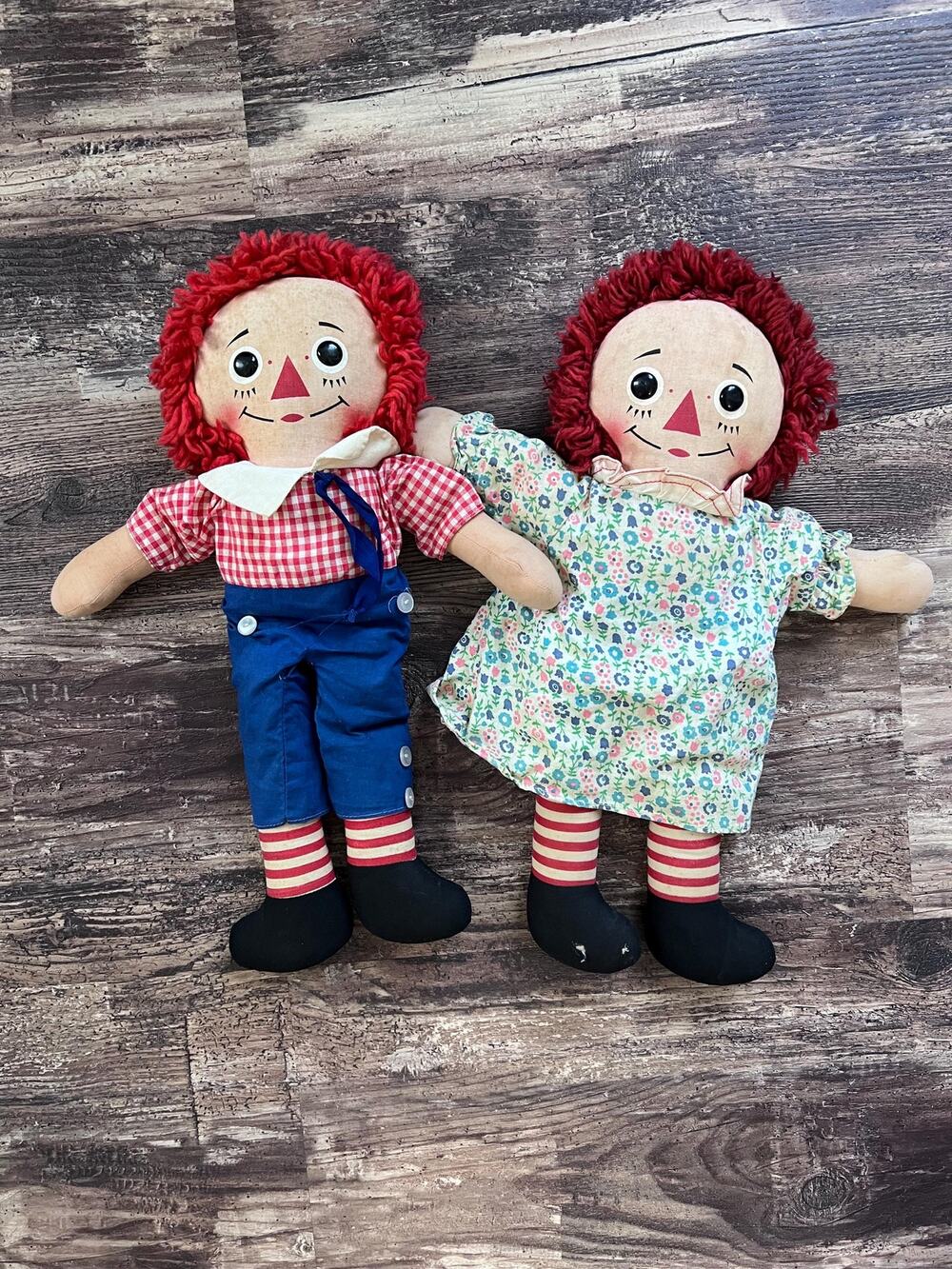Vintage 15" Knickerbocker Raggedy Ann & Andy Doll Pair, 1970s Americana Dolls